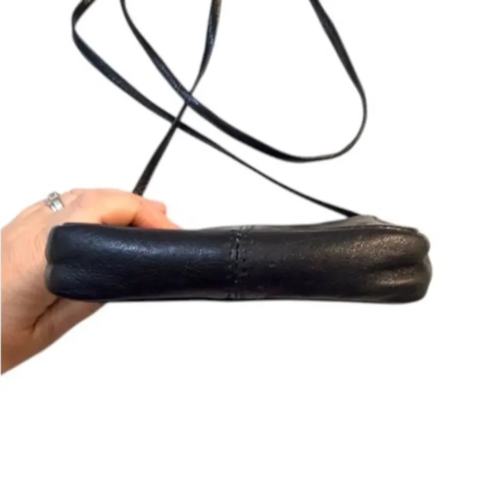 Black Leather Mini Crossbody Bag Studded Buckle Small Purse Y2K Vintage EUC